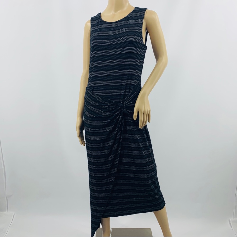 Vince Camuto Black & Gray Striped Maxi Dress